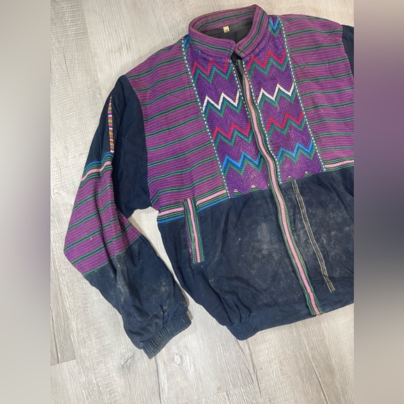 VINTAGE EMBROIDERED COTTON COLORFUL MADE IN GUATEMALA JACKET XL - Picture 2 of 8